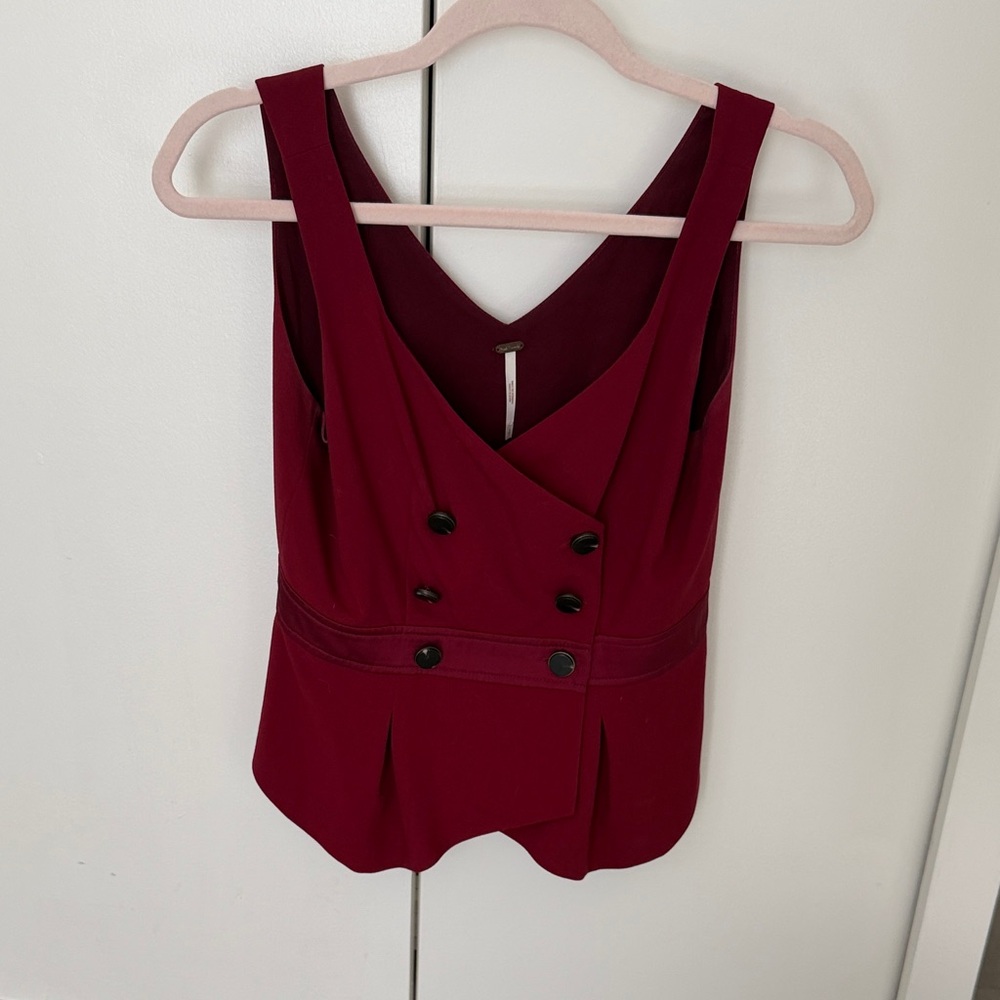 Free People Burgundy Double-Breasted Sleeveless vest